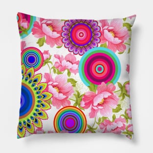 Floral pattern with colorful geometric motifs Pillow