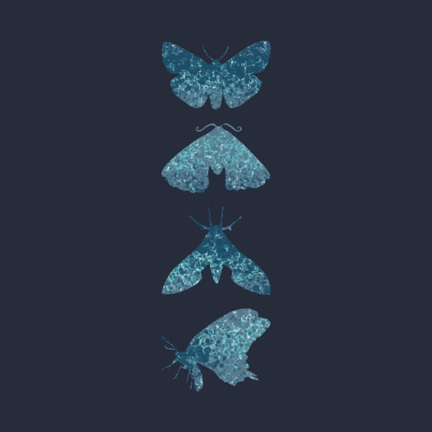 Indigo Watercolor Moths by MerryMakewell