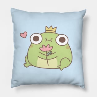 Cute Little Frog Prince Holding Flower Pillow