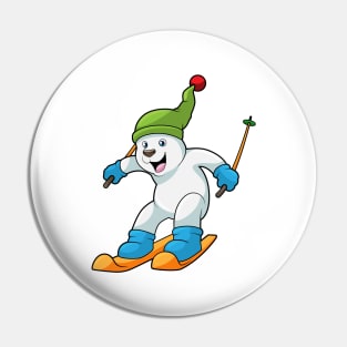 Polar bear as Skier with Ski & Bobble hat Pin