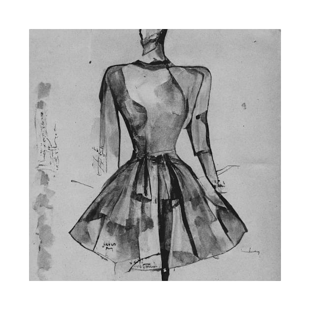 Gray Fashion Sketch Watercolor by Moon Art