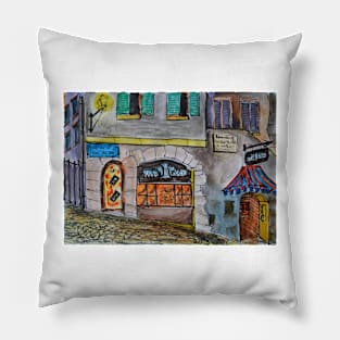 Watercolor Sketch - Genève, Rue de la Tour-de-Boël 6 Pillow