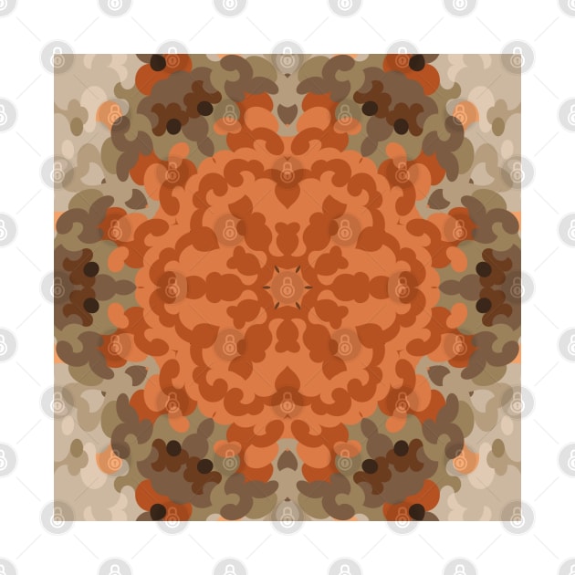 Retro Mandala Flower Orange and Tan by WormholeOrbital