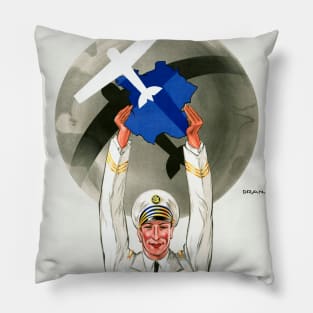 Vintage Travel Poster Air France Flight Captain Plane Pillow