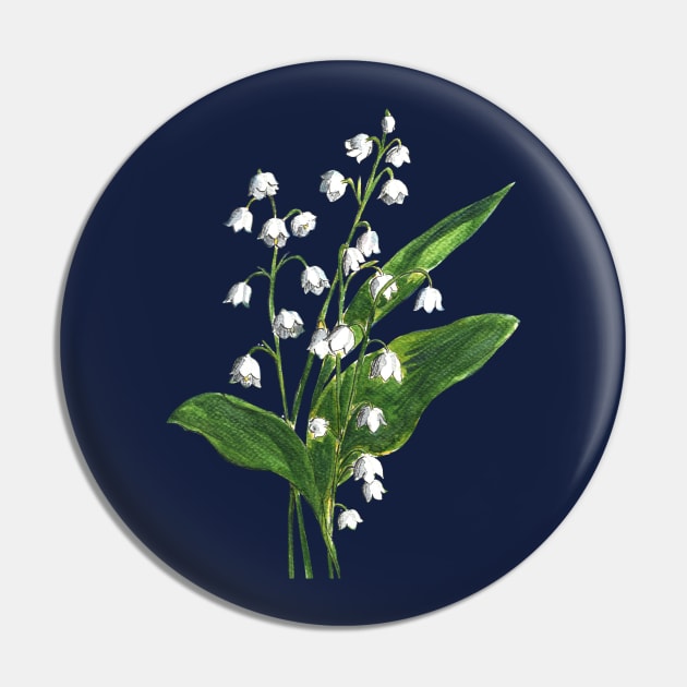 Lily of the valley Flowers Watercolor Painting Pin by Ratna Arts