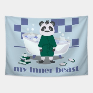 My inner beast panda washing in bathroom with foam and bubbles Tapestry