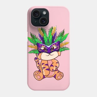 Mardi Gras with Cute Tiger Mardi Mask Beads Feathers Phone Case