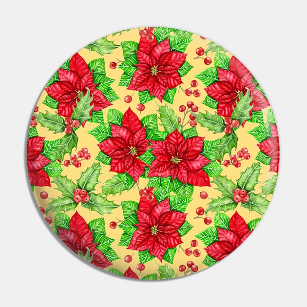 Poinsettia and holly berry watercolor Christmas pattern Pin by katerinamk