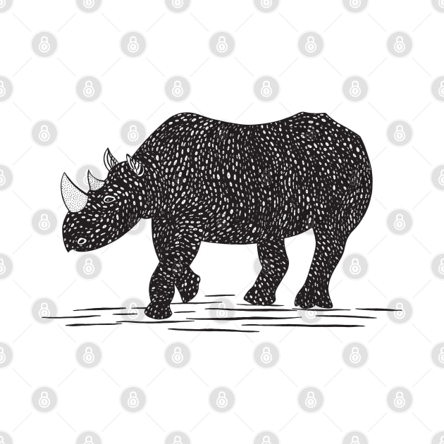 Rhino Ink Art - cool African animal design - on white by Green Paladin