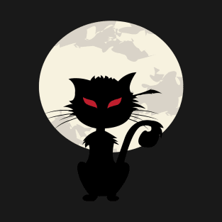 Full Moon And Black Cat Halloween T-Shirt