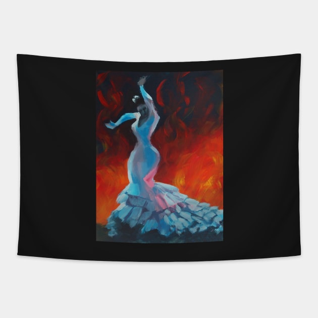 Flame - Flamenco Dancer Painting Tapestry by khairzul