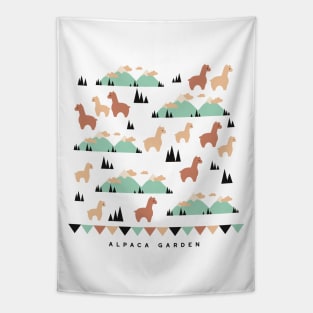 Alpaca Garden Illustration Tapestry