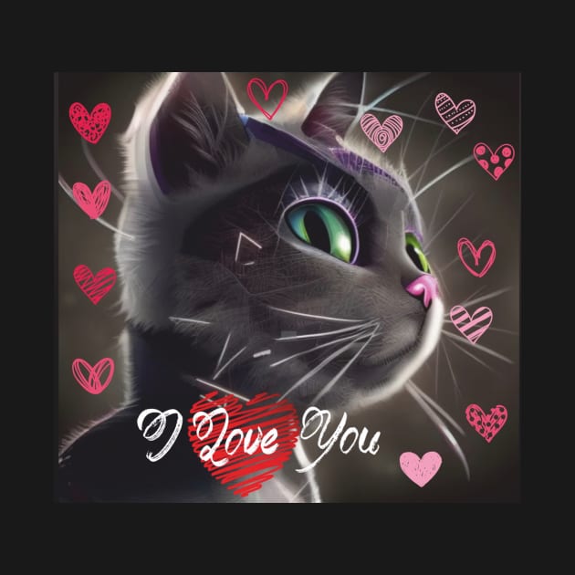 I LOVE YOU, Valentine's Day, cute cat by kokonft