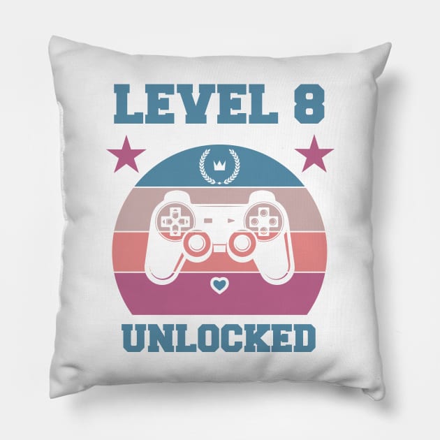 Level 8 Unlocked 8th Birthday Gift for Video Gamers Classic Pillow by podesigns