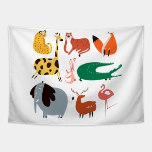 Hand Drawn Animals Funny Tapestry
