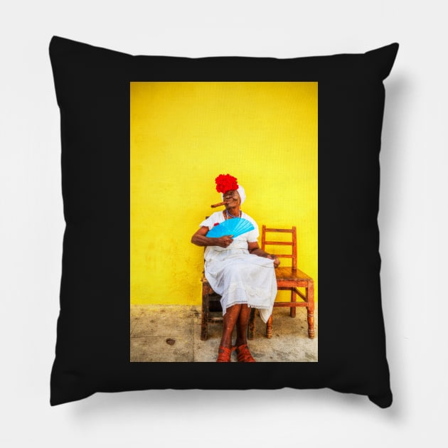 Cuban Woman Smoking Cigar Pillow by tommysphotos