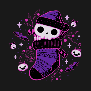 Creepy Cute Christmas Stocking Skull T-Shirt