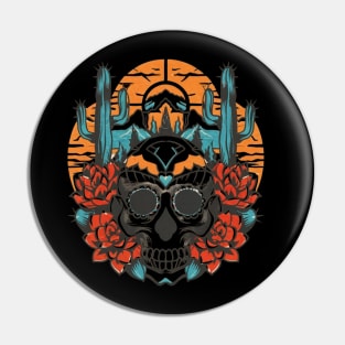 Skull in Desert Tattoo art Pin