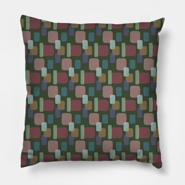 Green Abstract Round Squares Pattern Pillow by Scrabbly Doodles