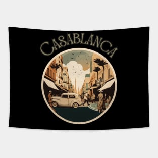 Casablanca Morocco Streetscape Art - Retro Vintage Travel Tapestry