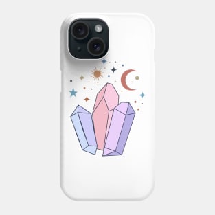 Pastel Crystal Quartzs with moon and stars Phone Case