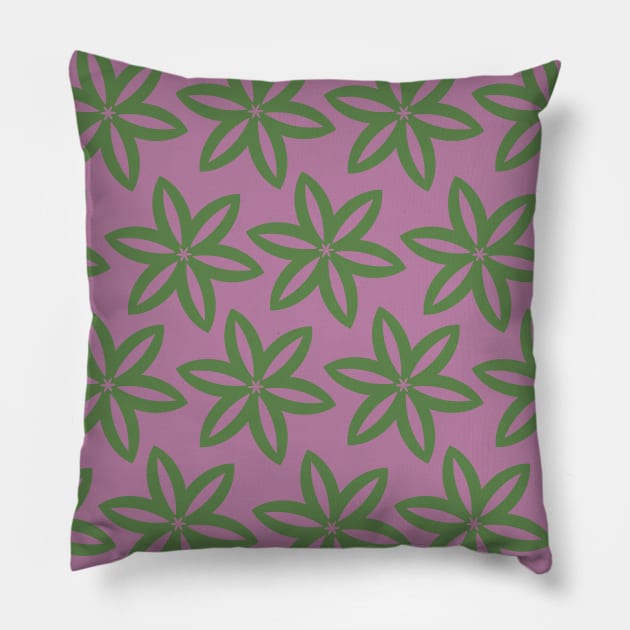 Geometrical Botanical Purple Green Flowers Pillow by Colorable