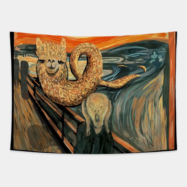 Funny Alpaca Loch Ness Monster The Scream Mashup Cryptid Tapestry by Get Hopped Apparel