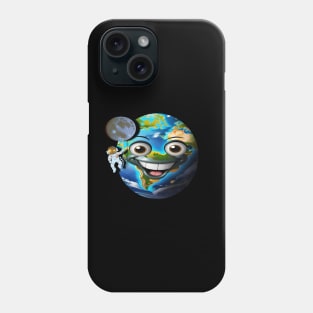 The astronaut hanging on the moon in front of the cute Earth Phone Case