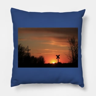 Railroad Crossing at Sunset Pillow