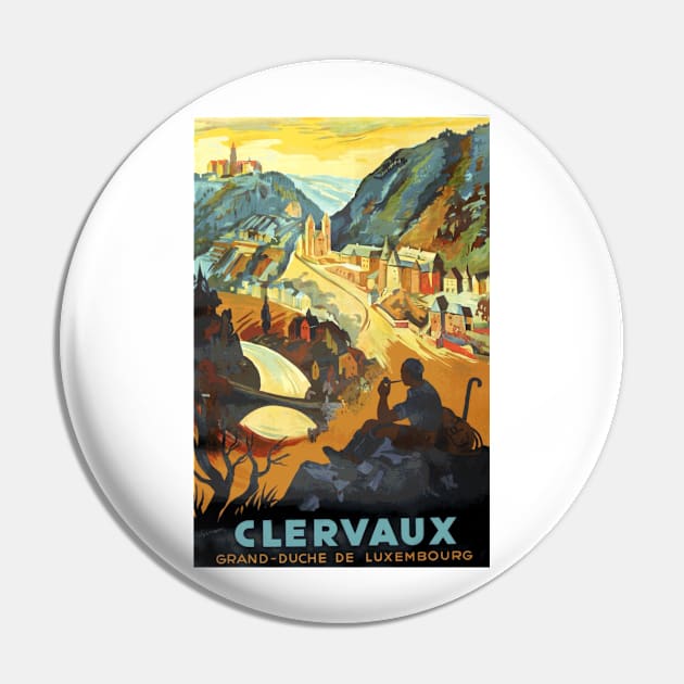 Clervaux, Luxembourg - Vintage Travel Poster Design Pin by Naves