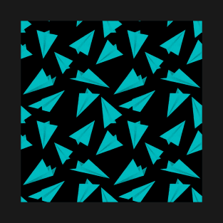 Paper Planes Pattern Blue Black T-Shirt