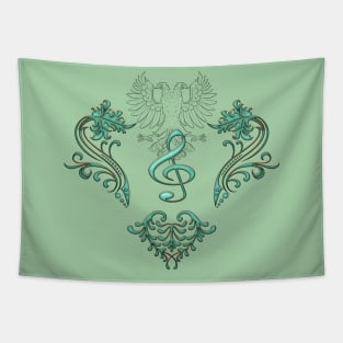 Music, decorative clef with floral elements Tapestry