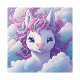 watercolor unicorn surrounded by clouds sticker illustration T-Shirt