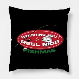 Wishing You Reel Nice Fishmas Funny Bass Fishing Christmas Pillow