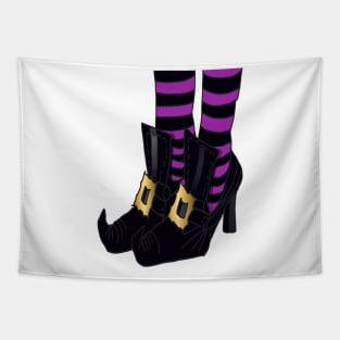 Witches Shoes with Purple and Black Stripe Sock Design Tapestry