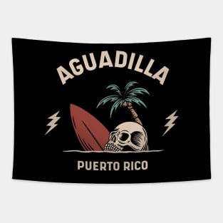 Vintage Surfing Aguadilla Puerto Rico // Retro Surf Skull Tapestry