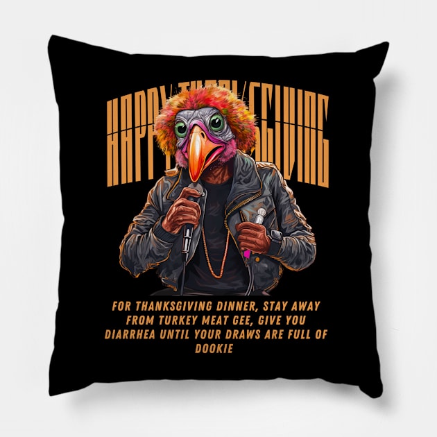 Funny Thanksgiving Hip Hop Rapping Turkey Vegan Vegetarian 2 T-Shirt Pillow by MOCEPTS APPAREL