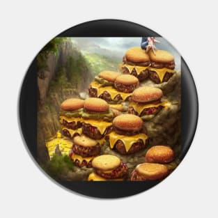 Huge Cliff with Cheeseburgers Pouring off in Nature Pin