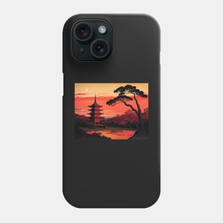 Ukiyo-e Japanese Art - Red Pagoda at Sunset Phone Case