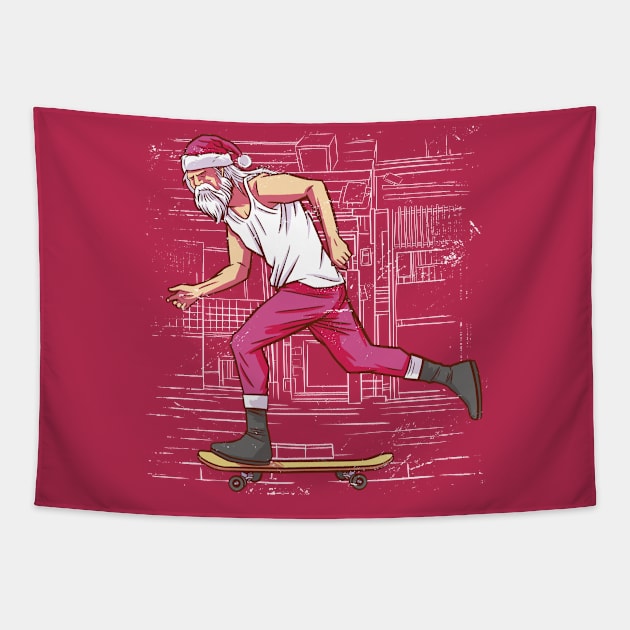 Skinny Skateboarding Santa Claus // Skater Claus Tapestry by SLAG_Creative