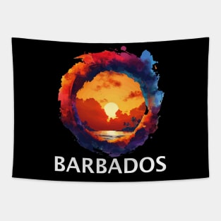 Barbados Sunset (with White Lettering) Tapestry