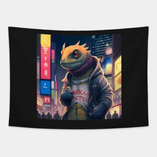 Lizzard in Tokyo Illustration Tapestry