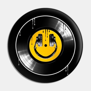 Smiley face headphones on Vinyl. Pin