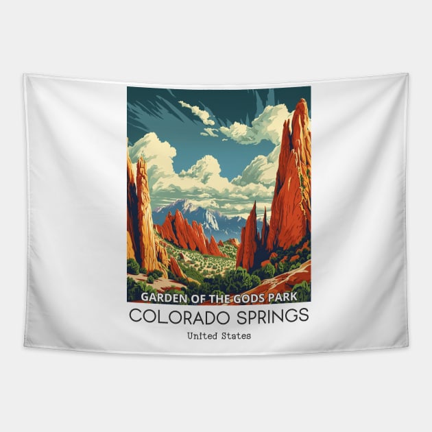 A Vintage Travel Illustration of the Garden of the Gods Park - Colorado - US Tapestry by goodoldvintage