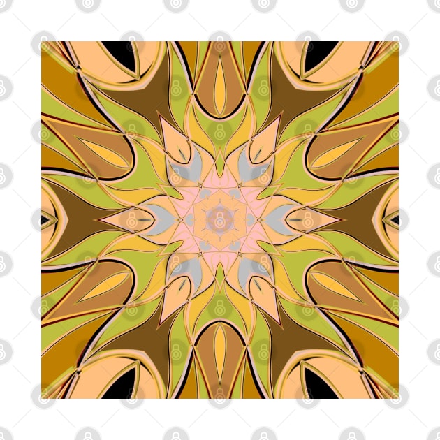 Cartoon Mandala Flower Blue Orange and Green by WormholeOrbital