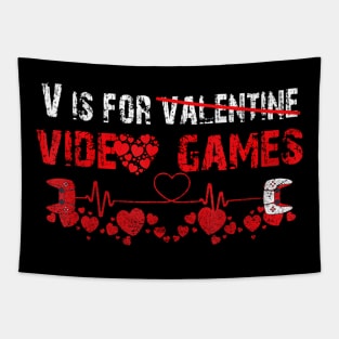 V IS FOR VIDEO GAMES Valentines Day Video Gamer Boy Tapestry