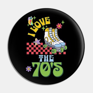 Retro I Love The 70's Checker Groovy Roller Skating 1970s Pin