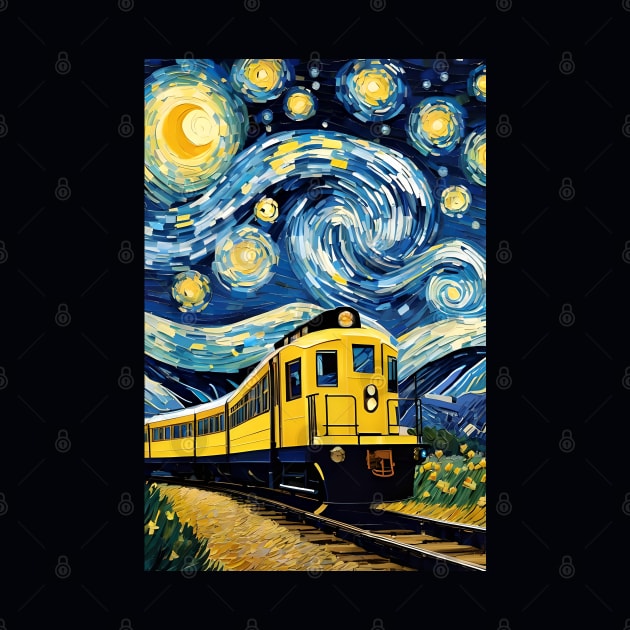 Vincent van Gogh starry night style train by Spaceboyishere