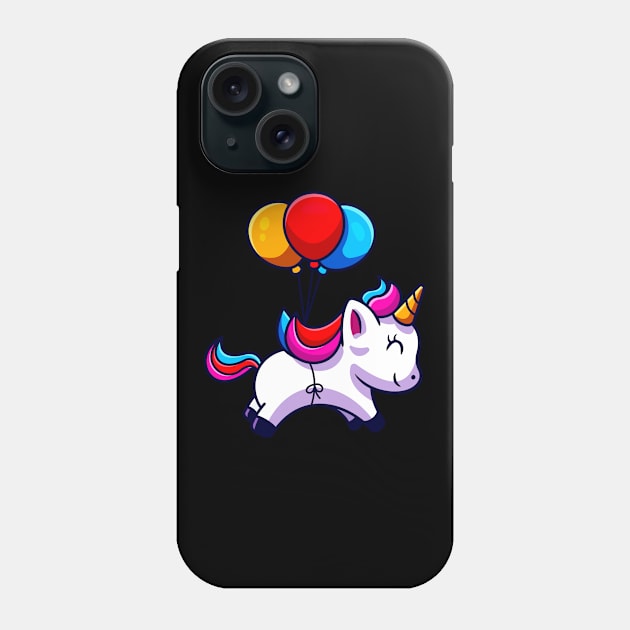 Cute Unicorn With Balloons Fun Birthday Gift Kids Phone Case by Foxxy Merch