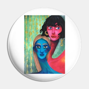 Two girls Art print Pin